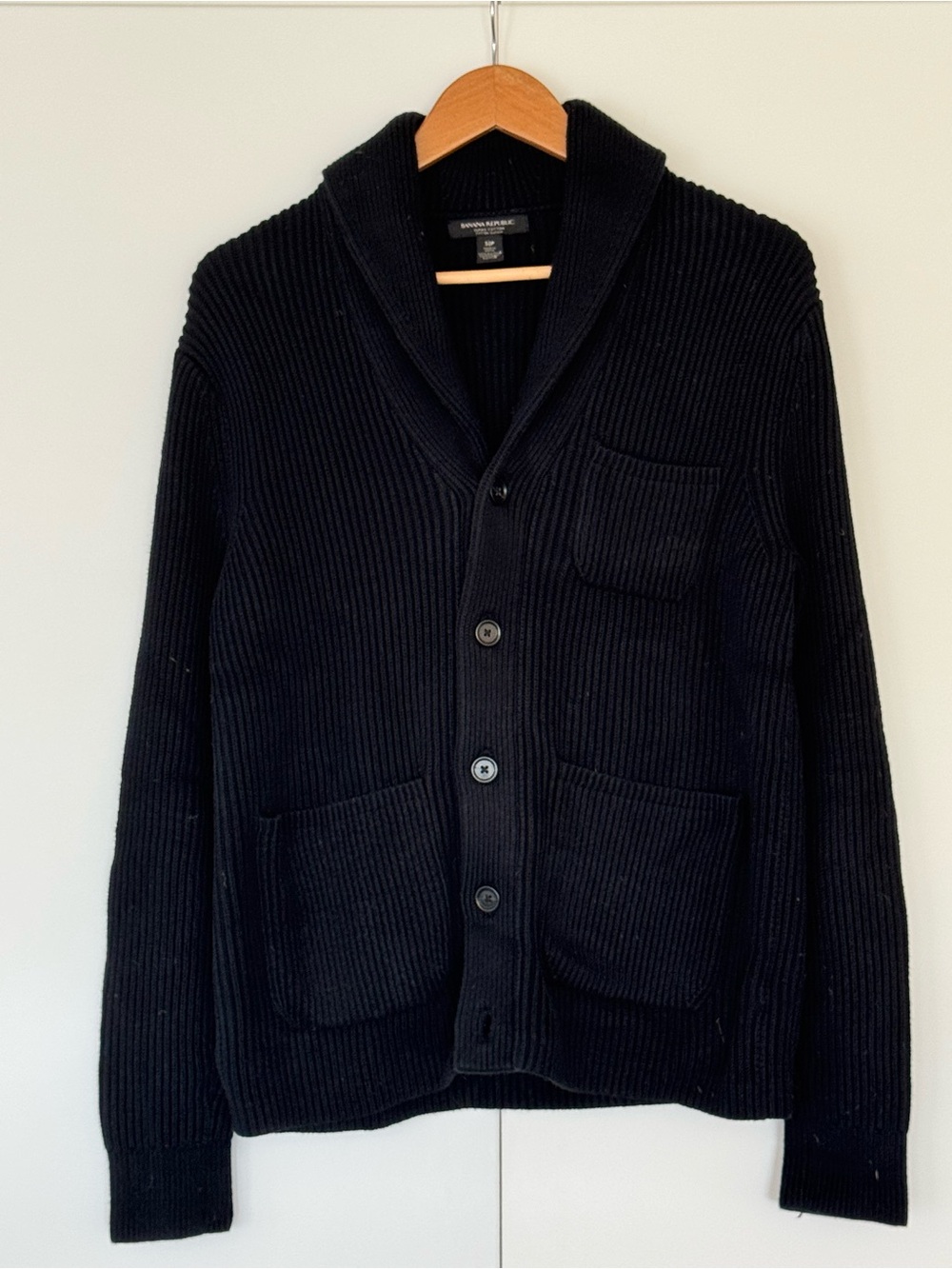 Banana Republic Men's Black Shawl-Collar Ribbed Cardigan Sweater, Men’s Size S